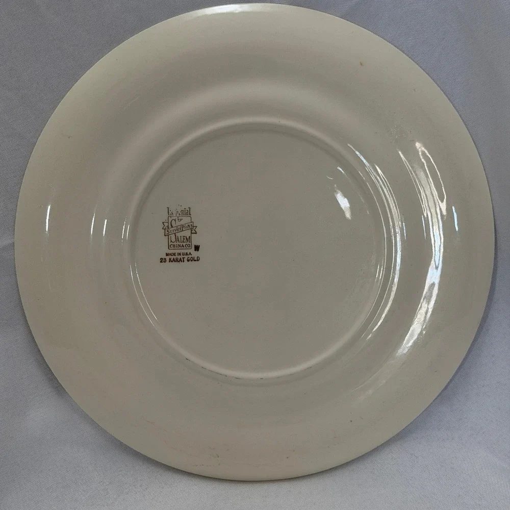 Vintage Salem China Plate 23K Gold Colonial Fireplace Scene Farmhouse Wall Decor
